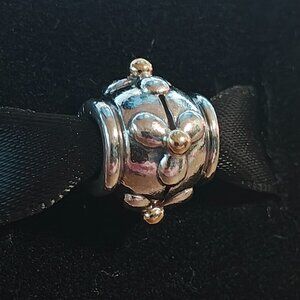 Authentic Pandora Retired Tivoli Charm 790383 Silver & 14K Gold Floral